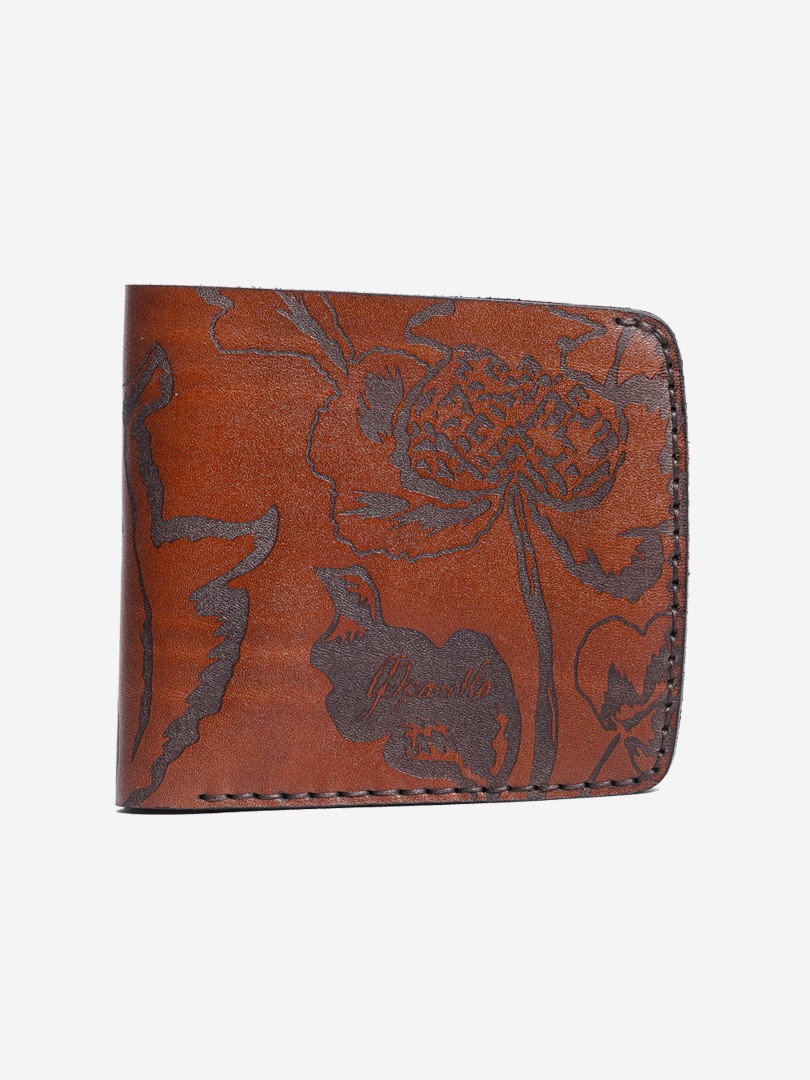 Коричневе портмоне Kozak flowers brown Big wallet з натуральної шкіри | franko.ua