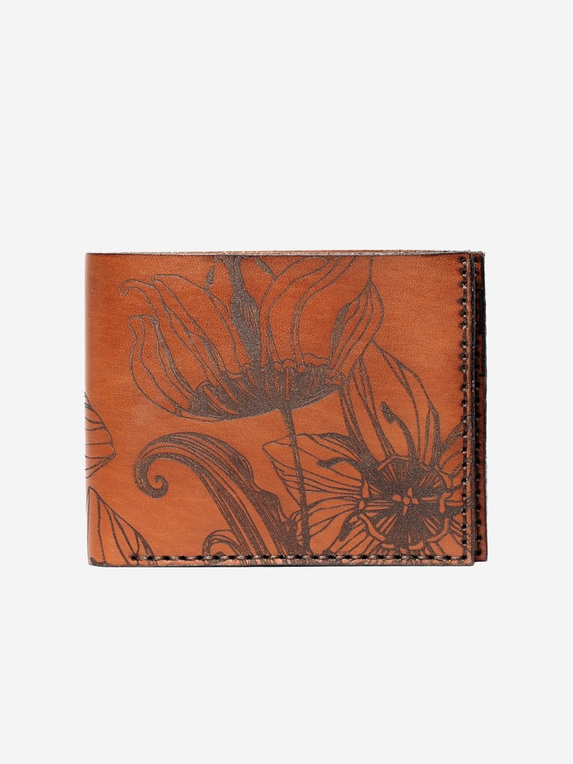 Коричневе портмоне Nata flowers brown Medium wallet з натуральної шкіри | franko.ua