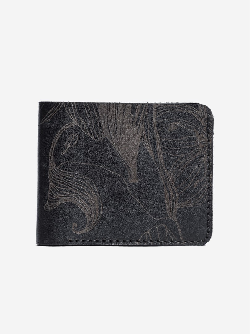 Чорний гаманець Nata flowers black Small wallet з натуральної шкіри | franko.ua