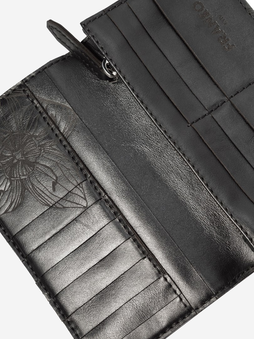 Чорне портмоне Nata flowers black Big Zippy wallet з натуральної шкіри на блискавці | franko.ua
