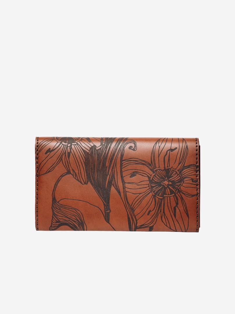 Коричневе портмоне Nata flowers brown Big Zippy wallet з натуральної шкіри на блискавці | franko.ua