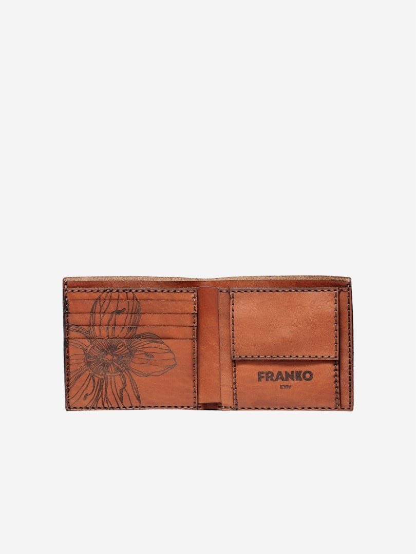 Коричневе портмоне Nata flowers brown Medium Coin wallet з натуральної шкіри | franko.ua