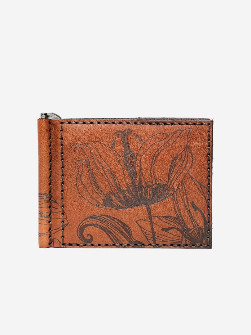 Портмоне Nata flowers brown Money Clip wallet із зажимом для грошей | franko.ua