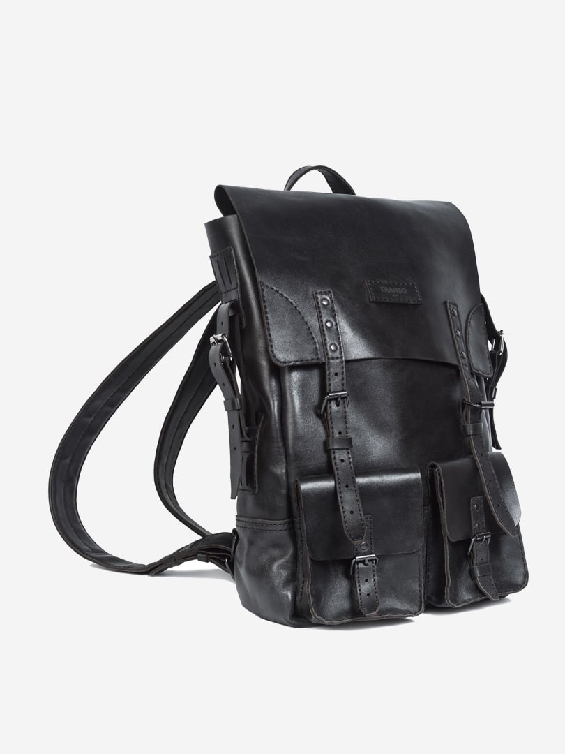 Чорний рюкзак Franko black Big backpack з натуральної шкіри | franko.ua