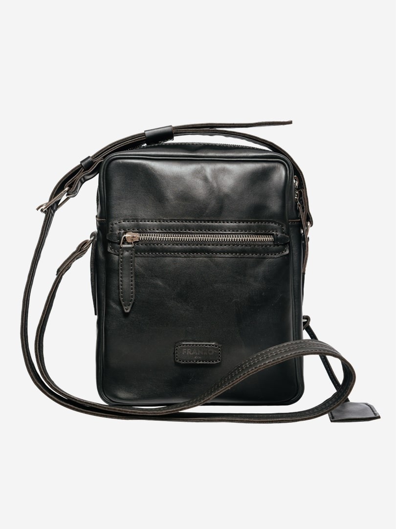 Чорна сумка через плече Franko black Messenger bag з натуральної шкіри | franko.ua