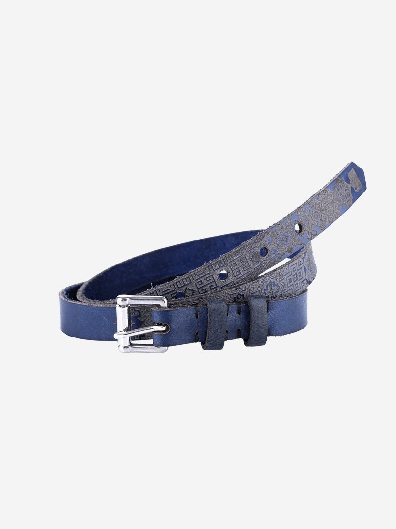 Синій ремінь UA pattern blue Small belt з ремінної шкіри бика | franko.ua
