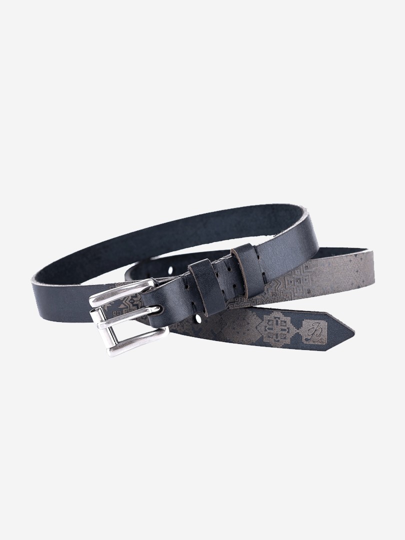 UA pattern black Small belt in natural bull belt leather | franko.ua