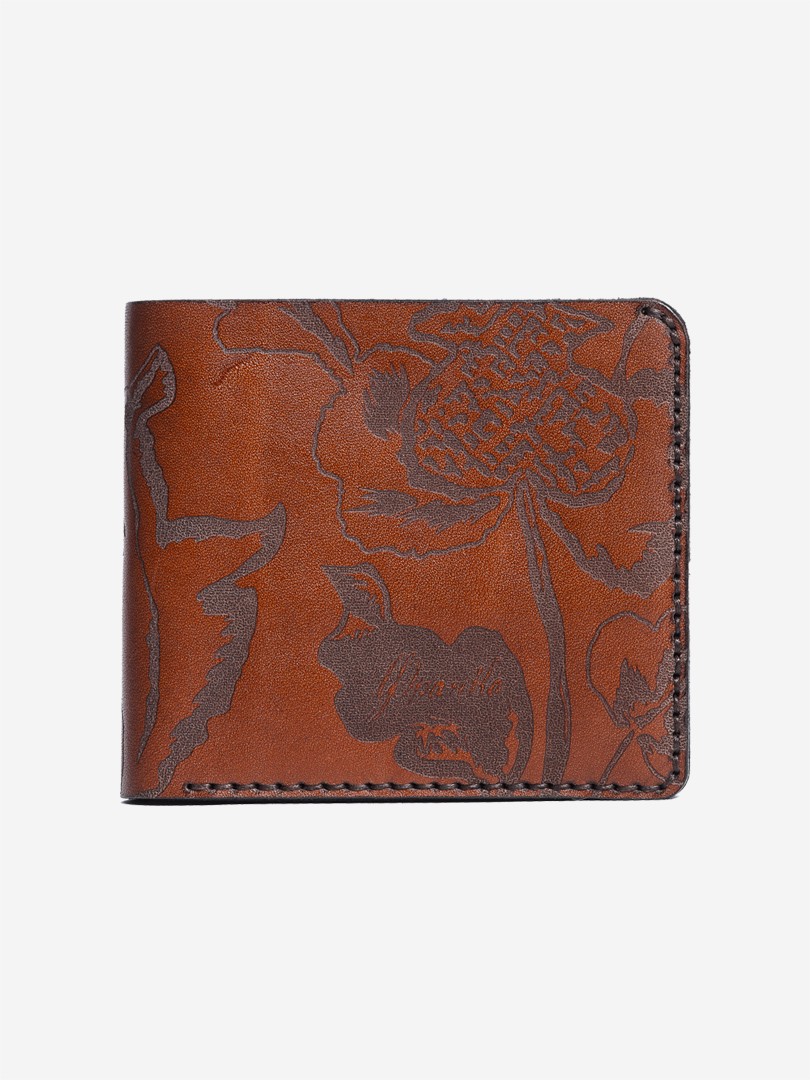 Kozak flowers brown Medium wallet in natural leather | franko.ua